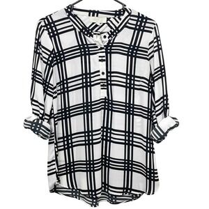 Olive & Oak Size‎ S Black White Plaid Print Long Sleeve Button Down Shirt